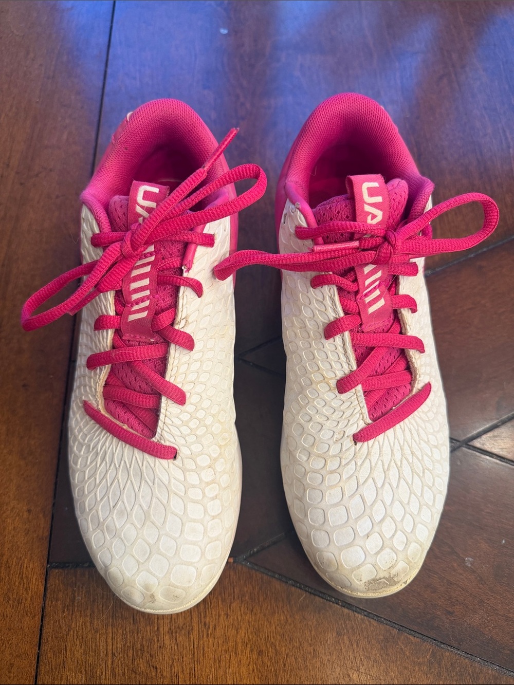 Under Armour White and Hot Pink Kids' Softball Cleats